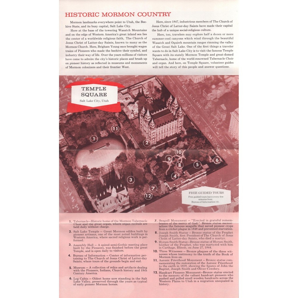Vtg Salt Lake City Utah Historic Mormon Country LDS Temple Square Map Brochure - Picture 4 of 4